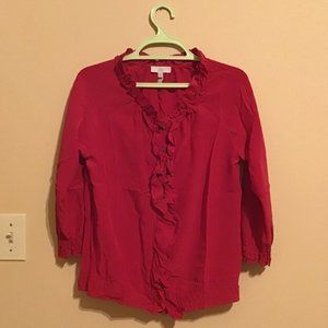Joie Red Silk Ruffle Button Down Blouse Shirt